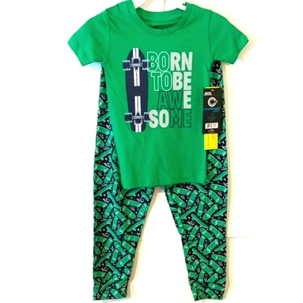 BOYS PAJAMA PANTS & SHORT SLEEVE SLEEP SHIRT 2-PIECE SET SIZE 4-5 NWT